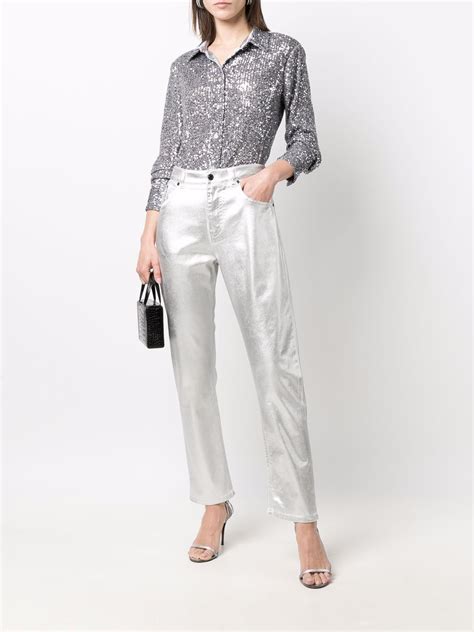 metallic straight leg pants